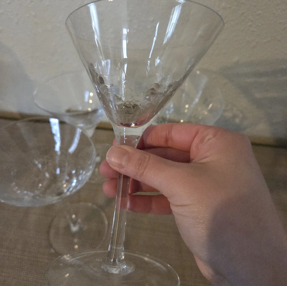 Four Pier 1 Imports Crackle Glass Slanted Martini Glasses - Picture 3 of 4